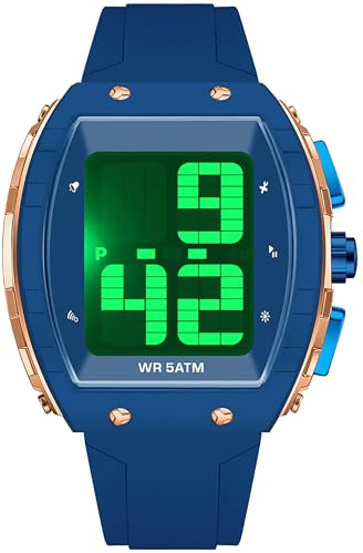 findtime Digital Watches for Elderly Men, Large Face Voice Talking Blue Watch with English Speaking LED Backlight Big Number Easy to Read Timer Alarm Waterproof 5ATM