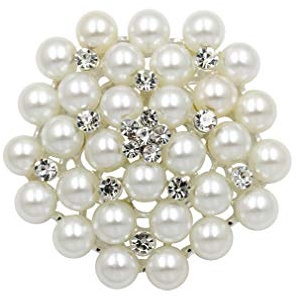 COLORFUL BLING Elegant Imitation Pearl Floral Crystal Brooch Pin for Wedding Bridal Fashion Jewelry-Silver