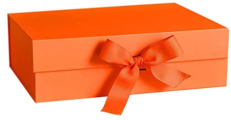 Orange Magnetische Geschenkboxen mit Deckel, 265x190x80 mm große Geschenkboxen für Geschenke, Luxus Box aus faltbarem Karton mit magnetischem Verschluss (1 Stück)