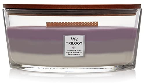 WoodWick ellipsenförmige Trilogy-Duftkerze mit knisterndem Docht | Amethyst Sky | Brenndauer bis zu 50 Stunden