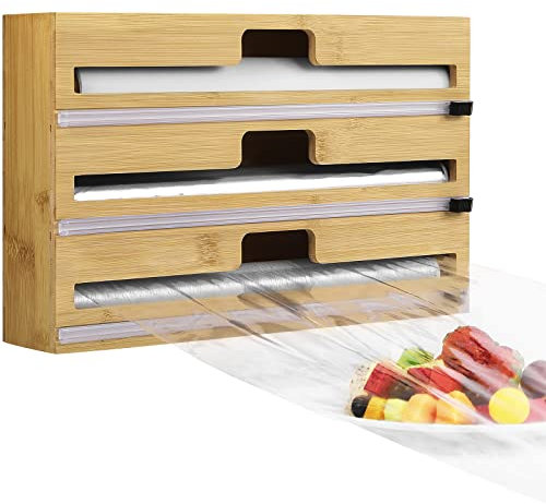 Housolution Folienspender mit Cutter, 3 in 1 Abroller & Schneider für Frischhaltefolie, Alufolie Und Backpapier, Alufolienspender und Frischhalte Folienschneider Frischhaltefolienspender für Küche