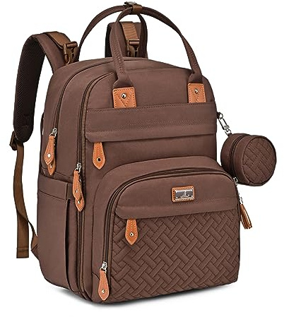 BabbleRoo Baby Changing Bag Backpack, Nappy Changing Back Pack Diaper Bags with Changing Mat & Pacifier Holder for Mom & Dad(Coffee)