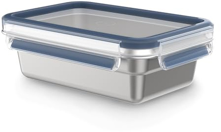 Tefal Boîte de conservation O,8 L, Acier inoxydable 304 léger et hygiénique, Robuste, Etanche, Compatible congélateur, lave-vaisselle et four, Couvercle à clipser, Masterseal Inox N1150410