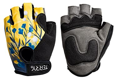 Terry Cycling Gloves for Women, T-Gloves LTD Prints, Ladies Cycling Gloves Half Finger Gel Padded Mountain Bike Glove - Chainblossom, l