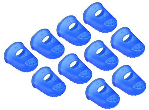 PATIKIL Fingerspetsar i gummi, 15-pack med fingertoppsskydd i silikon, fingertoppsskydd för fingerborg, för gitarr, spel, kontor, räkning, sömnad, blå, storlek XL