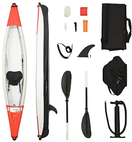 vidaXL Kajak Aufblasbar, Schlauchboot mit Handpumpe Paddel, Angelkajak Wanderkajak für Angeln Camping, Ruderboot Kanu, Rot Polyester