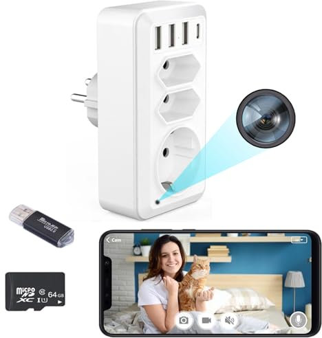 Cámara de Seguridad Oculta,Mini cámara espía,Audio y vídeo inalámbrico WiFi,HD 1080p,Cámara de Seguridad Oculta,para vigilancia doméstica,con 3 enchufes EU 3 Puertos USB 1 Puerto Tipo-c