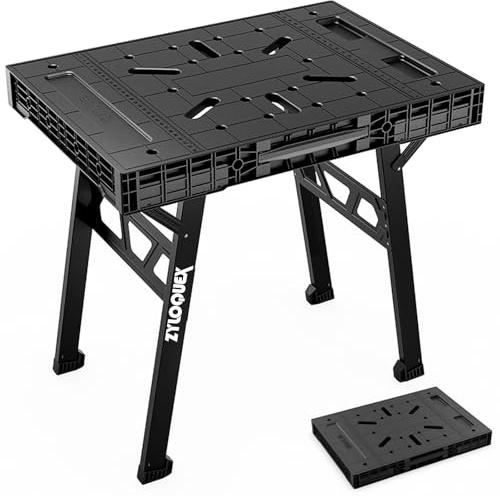 Foldable Work Bench,Easy Step Protable Work Table,34 W x 25 D x 31 H Lightweight Workbench wih 1650LBS,Work Benches for Garage,Work Bench Suitable for Garage,Workshop and Home (Black)