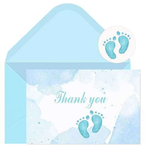 Topabel Baby Shower Thank You Cards with Envelopes 4x6 Inch Baby Boy Shower Birthday Supplies Gratitude Cards for Guests,30 Pcs