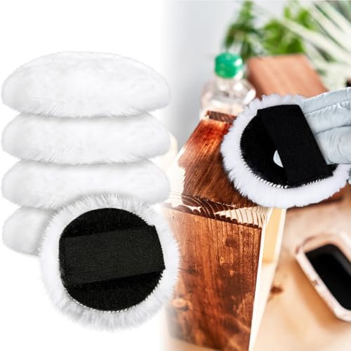 4 Pcs Lambswool Stain Pad 4 Inch Wood Stain Applicator Pads No Waste Reusable Lambswool Wax Applicator Staining Pads for Wood for Latex Oil Based Finishes Paints Buffing polishing
