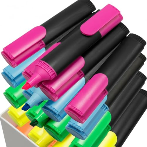 Stuff 4 Office Highlighters Bulk Pack of 50 – Assorted Colours (10 Blue, 10 Yellow, 10 Green, 10 Pink, 10 Orange) – Chisel Tip Highlighter Pens for School, Office, Revision, Journaling, Marking