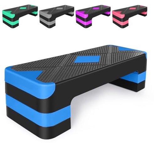 GYMFLEX Tabla acolchada para aeróbic, altura ajustable, con 3 niveles, 10/15/20 cm, antideslizante, para casa, color azul