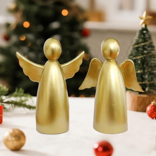 Kaezuy Weihnachtsdeko Engel Figuren, 2 Stück Weihnachtsengel Figuren aus Harz, Kleine Weihnachten Deko Angel Dekoration Statue für Weihnachtsdeko Innen Tischdeko (Gold)