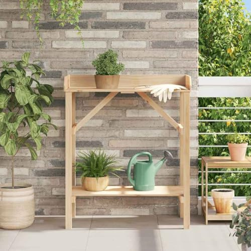 Pflanztisch Natur aus massivem Kiefernholz 75 x 40 x 90 cm mit Brettregal wetterfest für Balkon Garten und Outdoor als praktischer Gartenschrank und Regal
