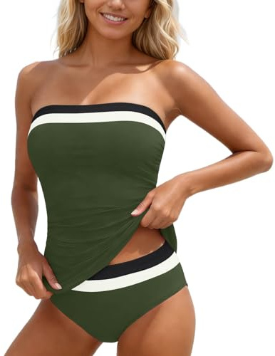 Tankini Set,Bandeau Tankini Sets for Women UK 2 Piece Strapless Swimsuits | Tankini Sets For Women Uk Strapless Tummy Control Swimming Costumes Bandeau Swimwear Swim Sets High Waist Shorts Tankini Set