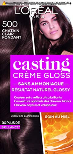 L’ORÉAL PARIS - Coloration Cheveux Semi-Permanente Ton sur Ton - Couleur Soin Gloss - Sans Ammoniaque - Casting Crème Gloss - Nuance : Châtain Clair (500)