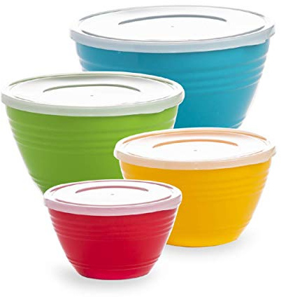 BINO | Mixing Bowl Set with Lids | Versatile Plastic Bowls for Kitchen Mixing, Serving, and Storage - 4-Piece Mixing Bowl Set in Various Sizes | Space-Saving Nesting Design | Dishwasher Safe