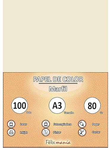 Pack 100 Papel de Color Tamaño A3 80g Marfil