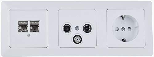Milos Antennendose Steckdose 3-Fach Unterputz Kombination - Lan TV SAT Kabel 3-fach Anschlussdose Rahmen Schutzkontaktsteckdose mit Steckklemme Netzwerkdose Matt Weiß