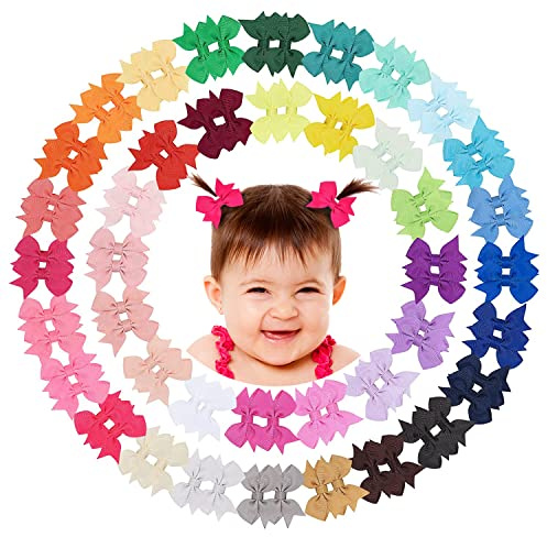 80Pieces Baby Girls Clips 2 Mini Hair Bow Grosgrain Ribbon Hair Bows with Fully Ribbon Lined Alligator Clips for Baby Girls Infant Toddlers Kids 40 Colors in Pairs