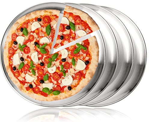 TOPZEA 4 Pack Stainless Steel Pizza Pan, 13-1/2 Inch Tray Oven Crisper, Round Sheet Baking Pan Food Serving Plate for Pie, Cookie, Dishwasher Safe