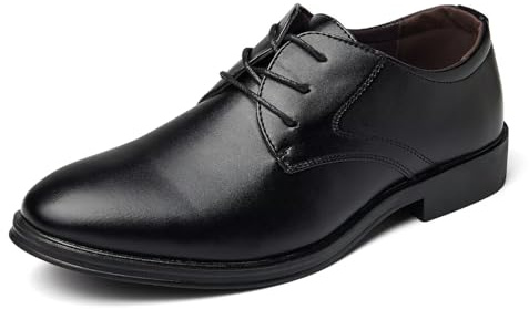 HGUEB Men's Formal Modern Oxford Dress Shoes Business Wedding Work Lace Up Derby Shoes Black US 9