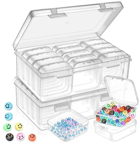 cersaty® 2 Stk Aufbewahrungsbox mit Deckel, 170 * 110 * 60mm Aufbewahrungsbox mit 24 Stk Mini Box für Kleine Perlen,Pillen,Schmuck,Schrauben Sortierbox(PP)