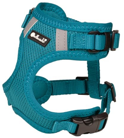 Petlando Hundegeschirr Mesh Vest, leichtes Brustgeschirr aus weichem Mesh & Nylon, stufenlos verstellbar, reflektierend mit 2 D-Ringen, Petrol L, Geschirr Hund gepolstert