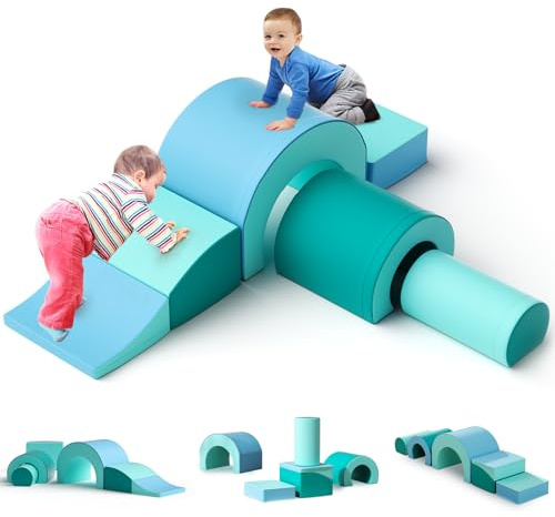 Lischwert Kinder Schaumstoff bausteine 6 Grossbausteine Schaumstoffbausteine Bauklötze Riesenbausteine Schloss-Set, Mehrfarbig (E-blau)