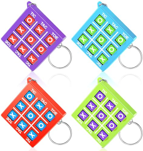 Otuuz Tic Tac Toe Spiel Schlüsselanhänger für Kinder Alter 8-12 Tic Tac Toe Mitbringsel Kunststoff Schlüsselanhänger für Mini Rucksack Geburtstag Jungen Mädchen(Blau, Lila, Rot, Grün,8 Stück)