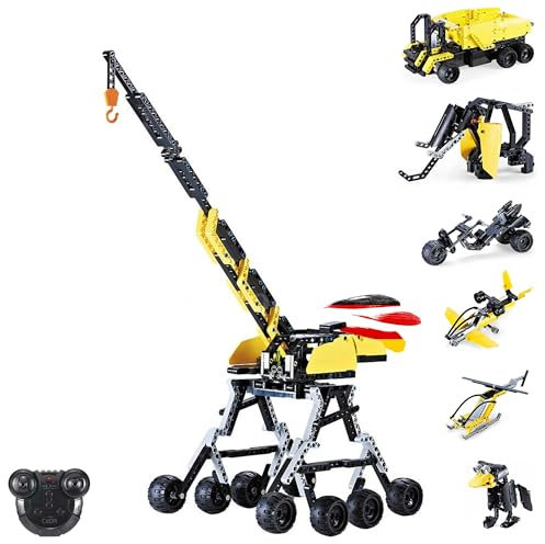 RC ferngesteuertes 30-in-1 Auto-Kran Modell aus CaDA Baustein-Set, DIY Steck-Bausatz mit Fernsteuerung aus Klemmbausteinen, unzählige Möglichkeiten u.a. Baustellen-Fahrzeuge, Tiere oder Hubschrauber