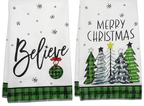 Scinzene 2er Set 40x60 cm Geschirrtücher Weihnachten, Festliche Küchendekoration für Weihnachten, Stimmungsvolle Tischdeko und Weihnachts Küchentücher aus 100% Baumwolle