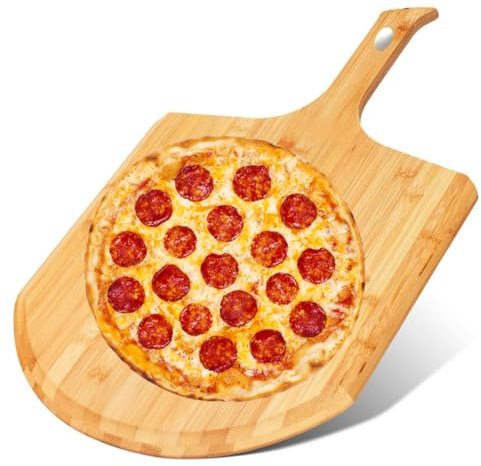 Wooden Pizza Peel 14 (35 cm) | Bamboo Pizza Paddle | 14 Inch Wooden Cutting Board | Chopping Board | Serving Charcuterie Meats, Cheese & Bread