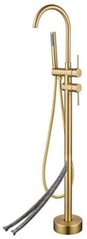 DECAKE Robinet de Baignoire autoportant, mitigeur de Baignoire sur Pied en Or brossé, 2 Fonctions, mitigeur de Baignoire sur Pied en Laiton, Or brossé
