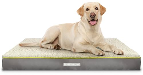 Dreamcatcher XL Dog Bed 104x74x9cm, Orthopaedic Dog Beds Extra Large Mattress with Sherpa Fleece Top, Oxford Fabric Crate Base and Grey Removable Washable Cover