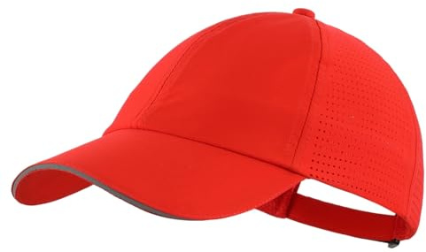 Magracy Running Quick-Dry Hat Water Repellent UPF 50+ Sun Protection Hat Breathable Reflective Sports Baseball Cap Unisex Outdoor Red