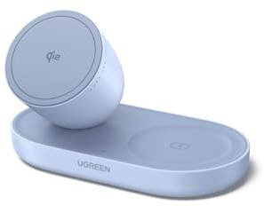UGREEN 2-in-1 Magnetisches Kabelloses Ladegerät 15W, Qi2 zertifizierte iPhone Ladestation kompatibel mit MagSafe für iPhone 17/16/15/14/13/12 Serie & AirPods, mit 1M Kabel - Blau