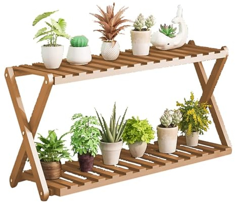 ZHANGshouf Soporte de bambú para Plantas suculentas de Interior, Estante de Escalera de Flores de 2 Niveles para decoración de jardín, hogar y Oficina