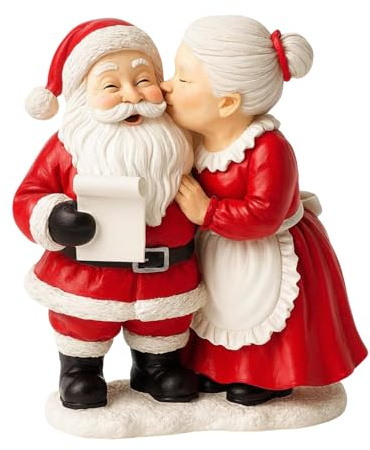 Generisch Weihnachtsmann und Frau Claus Figuren Harzfiguren Set, Harz, Handbemalt, Rot und Weiß, Kusshaltung, Vintage Weihnachtsdekoration für Kaminsims und Tisch