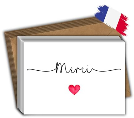 EVTI Lot 25 Cartes merci avec enveloppes craft, Cartes de Remerciements pour Mariage, Baptême, Communion, Anniversaire, Fête, Retraite, Naissance, Modèle Blanc