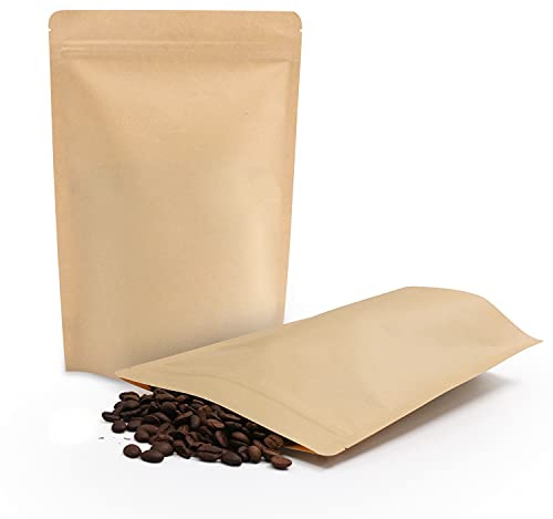 SumDirect 50Pcs 17x24cm Kraft Stand Up Food Bags, Zipper Reusable Packing Pouches Foil Lined with Tear Notch Thicken Heat Sealable, for Storing, Cookie, Snack Tea and Drinking