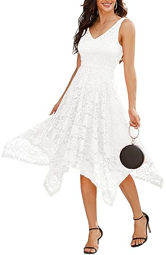 Meetjen Robe Femme Trapèze Décolleté en V en Dentelle et Chiffon pour Demoiselle d'honneur Cocktail 2025 Bal de Promo et Robes Élégantes pour Femme