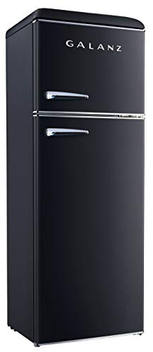 Galanz GLR12TBKEFR Refrigerator, Dual Door Fridge, Adjustable Electrical Thermostat Control with Top Mount Freezer Compartment, Retro Black, 12.0 Cu Ft