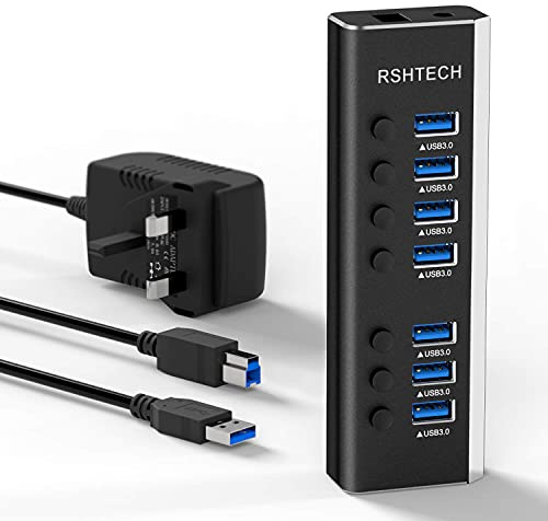 RSHTECH 7-Port Powered USB 3.0 Hub, 24W Aluminum USB 3 Data Hub (RSH-A37S)