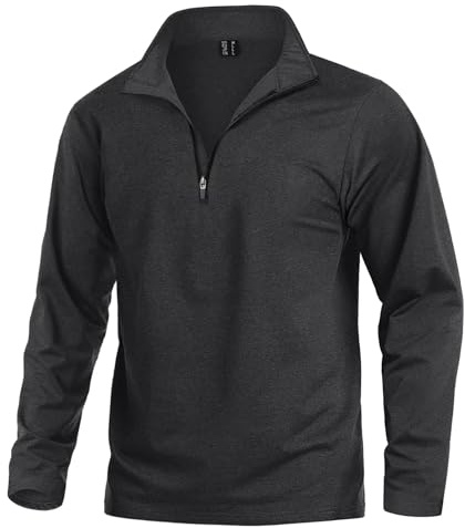 KEFITEVD Pullover in pile da uomo con zip 1/4, a maniche lunghe, maglia funzionale calda per escursionismo, traspirante, maglia sportiva per sci e bicicletta, Nero , 3XL