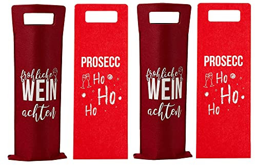 Annastore 6 x Flaschentüten fröhliche Weihnachten aus Filz Weintüten Flaschentaschen Geschenktüten für Wein - Weinflaschentüten
