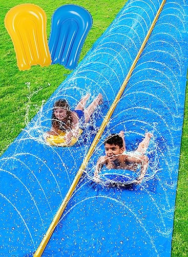 Sloosh Huge Water Slide, 30ft x 6ft/914.4 * 182.8cm Heavy Duty Lawn Water Slide with Built-in Sprinkler and 2 Slip Inflatable Boards for party in summerYard Lawn Outdoor Water Play Activities