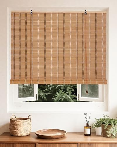 FoundGo 72 W*72 H Bamboo Roller Blinds Sun Shade,Retro Light Filtering Roller Bamboo Curtains Roll Up Curtain Shades for Windows,Doorways.
