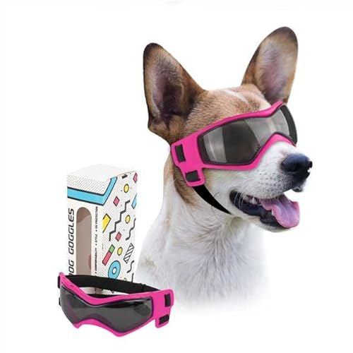 PETLESO Dog Goggles Small Breed, UV Protection Dog Sunglasses Windproof Anti-Fog Doggy Glasses for Small to Medium Breed Outdoor Riding Driving Motorcycle, Medium Pink