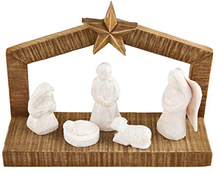 Mud Pie White Christmas Wood Nativity, 6 x 8 1/2